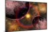 Alien Planets Located in a Vast Colorful Gaseous Nebula-null-Mounted Art Print