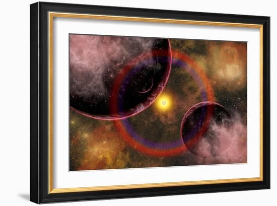 Alien Planets Located in a Vast Colorful Gaseous Nebula-null-Framed Art Print