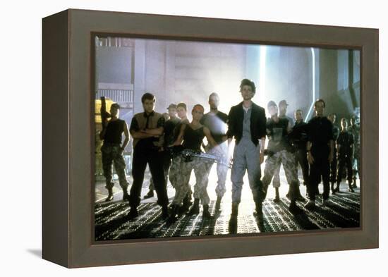 ALIENS, 1986 directed by JAMES CAMERON with Sigourney Weaver between Paul Reiser, Michael Biehn, Je-null-Framed Stretched Canvas