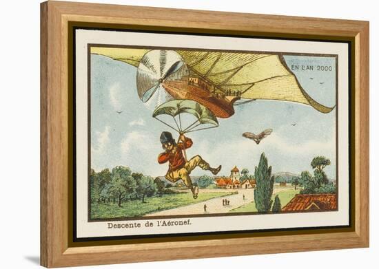 Alighting from an Airship by Parachute-Jean Marc Cote-Framed Stretched Canvas