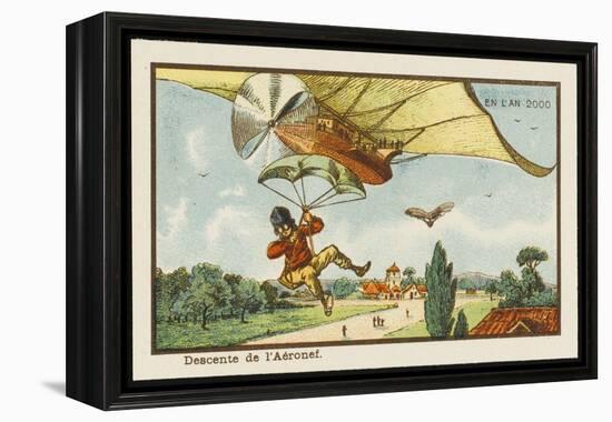 Alighting from an Airship by Parachute-Jean Marc Cote-Framed Stretched Canvas