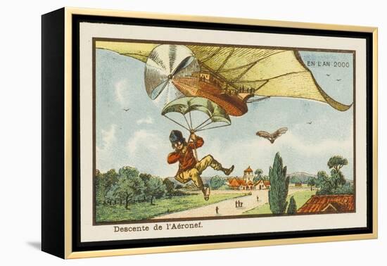 Alighting from an Airship by Parachute-Jean Marc Cote-Framed Stretched Canvas