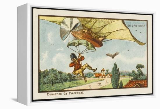 Alighting from an Airship by Parachute-Jean Marc Cote-Framed Stretched Canvas