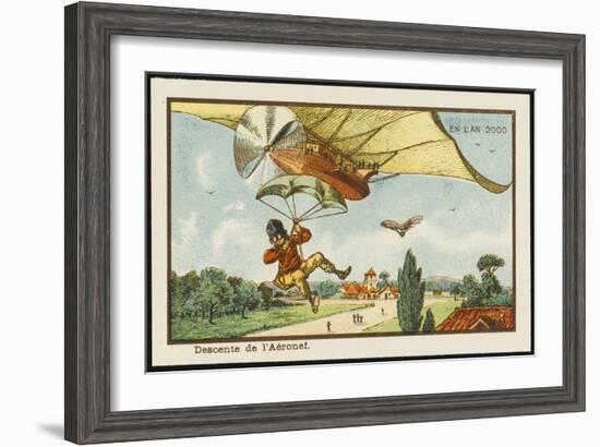 Alighting from an Airship by Parachute-Jean Marc Cote-Framed Art Print