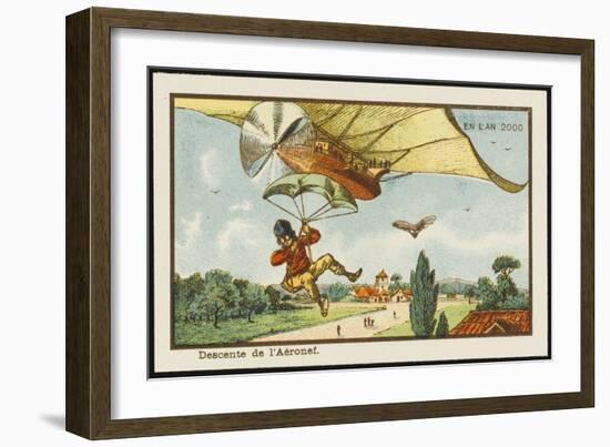 Alighting from an Airship by Parachute-Jean Marc Cote-Framed Art Print