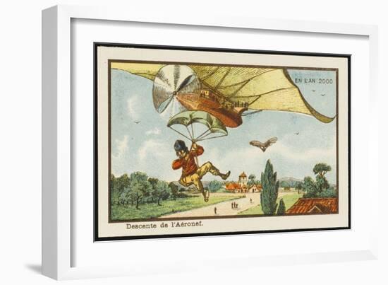 Alighting from an Airship by Parachute-Jean Marc Cote-Framed Art Print