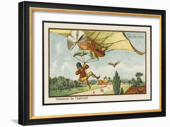 Alighting from an Airship by Parachute-Jean Marc Cote-Framed Art Print