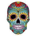 Day of the Dead Colorful Skull with Floral Ornament-Alisa Foytik-Art Print