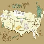 Stylized Map Of America. Things That Different Regions In Usa Are Famous For-Alisa Foytik-Art Print
