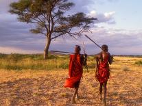 Two Maasai Morans Walking with Spears at Sunset, Amboseli National Park, Kenya-Alison Jones-Photographic Print