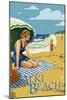 Alki Beach, West Seattle, WA - Woman on Beach-Lantern Press-Mounted Art Print