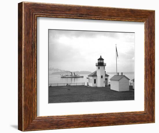 Alki Point Lighthouse Photograph - Seattle, WA-Lantern Press-Framed Art Print