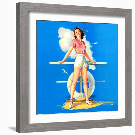 "All Aboard" Retro Pin-Up by Jules Erbit-Piddix-Framed Art Print