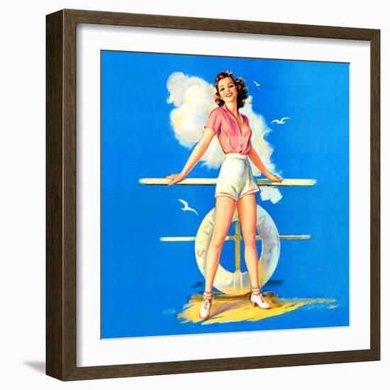 "All Aboard" Retro Pin-Up by Jules Erbit-Piddix-Framed Art Print