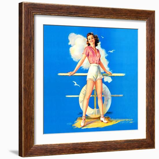 "All Aboard" Retro Pin-Up by Jules Erbit-Piddix-Framed Art Print