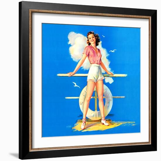 "All Aboard" Retro Pin-Up by Jules Erbit-Piddix-Framed Art Print