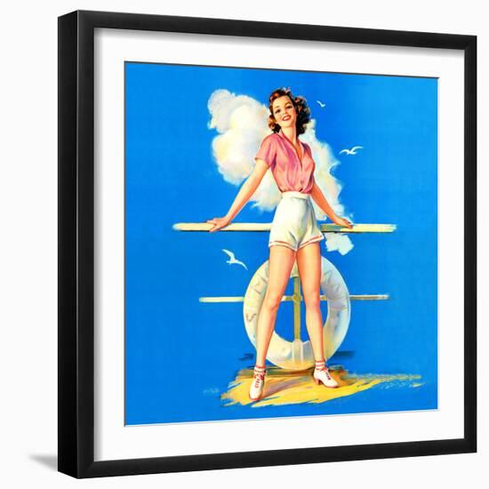 "All Aboard" Retro Pin-Up by Jules Erbit-Piddix-Framed Art Print