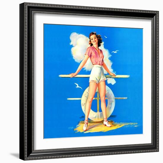 "All Aboard" Retro Pin-Up by Jules Erbit-Piddix-Framed Art Print