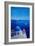 All Blue Santorini Oia Greece With Cruise Ship-Markus Bleichner-Framed Art Print