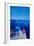 All Blue Santorini Oia Greece With Cruise Ship-Markus Bleichner-Framed Art Print
