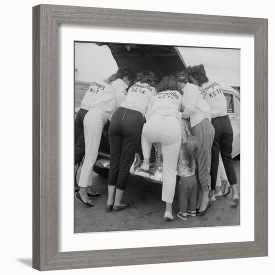 All-Girl "Dragettes" Hotrod Club Working on Car Engine, Kansas City, Kansas, 1959-Francis Miller-Framed Photographic Print