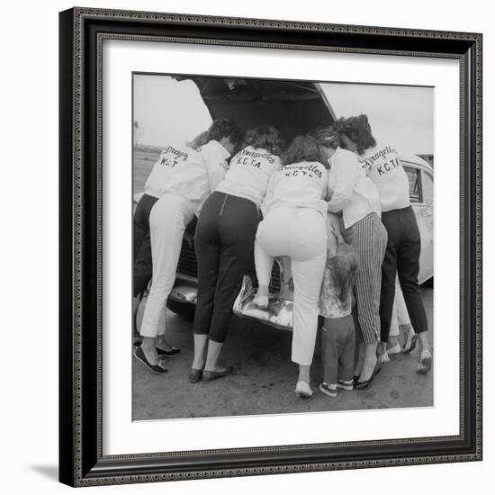 All-Girl "Dragettes" Hotrod Club Working on Car Engine, Kansas City, Kansas, 1959-Francis Miller-Framed Photographic Print