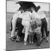 All-Girl "Dragettes" Hotrod Club Working on Car Engine with Children, Kansas City, Kansas, 1959-Francis Miller-Mounted Photographic Print