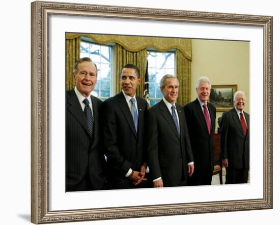 All Living Presidents and President-elect Barack Obama, January 7, 2009-null-Framed Photographic Print