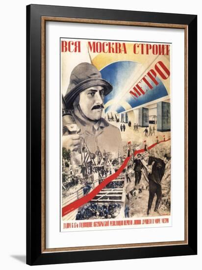 All Moscow Builds the Metro, 1934-Gustav Klutsis-Framed Giclee Print