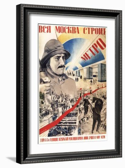 All Moscow Builds the Metro, 1934-Gustav Klutsis-Framed Giclee Print