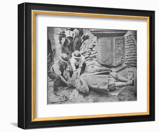 All Night Raid on Britains Capital - Statue of John Milton, 1940, (1940)-null-Framed Photographic Print