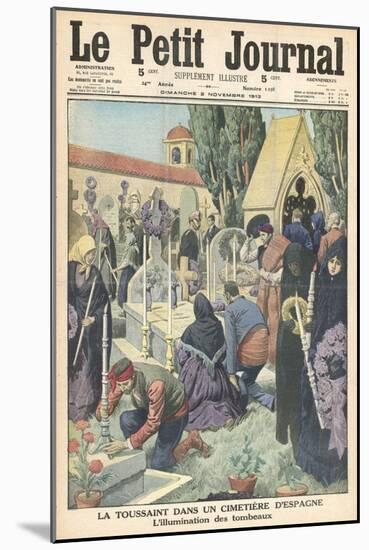 All Saints' Day: Honouring the Dead with Candles in a Spanish Cemetery-null-Mounted Art Print