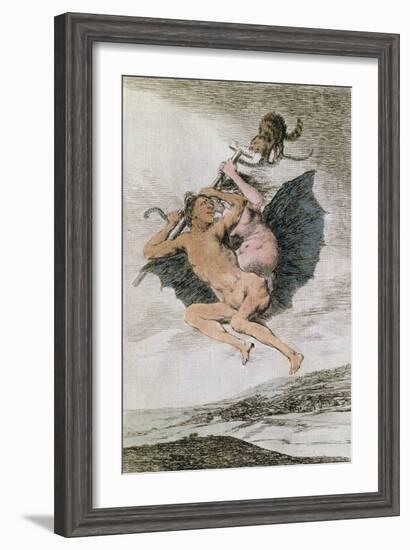Alla Va Eso (There it Goes), Plate 66 of 'Los Caprichos', Late 18th (Colour Engraving)-Francisco de Goya-Framed Giclee Print