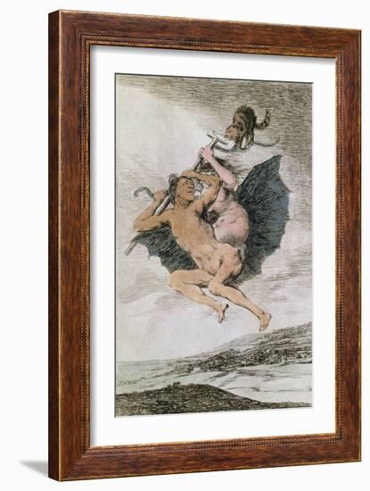 Alla Va Eso (There it Goes), Plate 66 of 'Los Caprichos', Late 18th (Colour Engraving)-Francisco de Goya-Framed Giclee Print