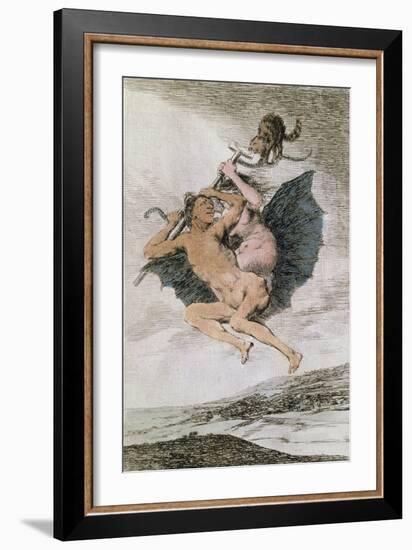 Alla Va Eso (There it Goes), Plate 66 of 'Los Caprichos', Late 18th (Colour Engraving)-Francisco de Goya-Framed Giclee Print