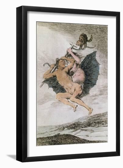 Alla Va Eso (There it Goes), Plate 66 of 'Los Caprichos', Late 18th (Colour Engraving)-Francisco de Goya-Framed Giclee Print