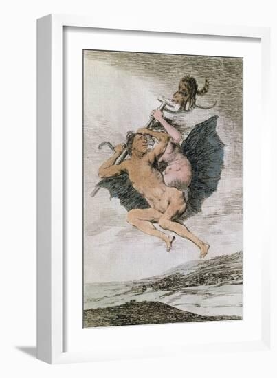 Alla Va Eso (There it Goes), Plate 66 of 'Los Caprichos', Late 18th (Colour Engraving)-Francisco de Goya-Framed Giclee Print