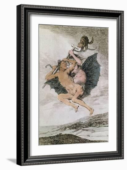 Alla Va Eso (There it Goes), Plate 66 of 'Los Caprichos', Late 18th (Colour Engraving)-Francisco de Goya-Framed Giclee Print