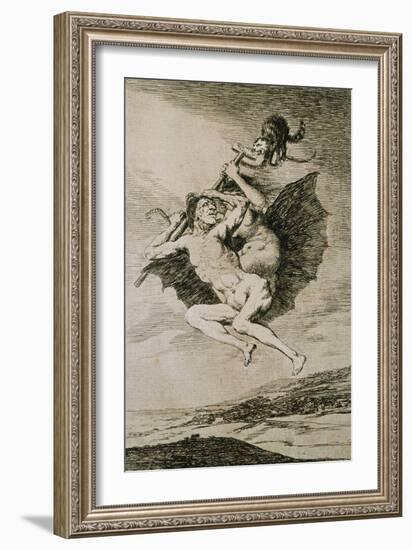 Alla Va Eso, (This Way), Etching No. 66 from the Caprichos, Around 1798-Francisco de Goya-Framed Giclee Print