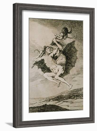 Alla Va Eso, (This Way), Etching No. 66 from the Caprichos, Around 1798-Francisco de Goya-Framed Giclee Print