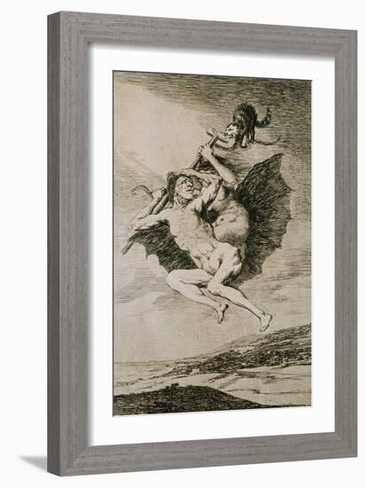 Alla Va Eso, (This Way), Etching No. 66 from the Caprichos, Around 1798-Francisco de Goya-Framed Giclee Print