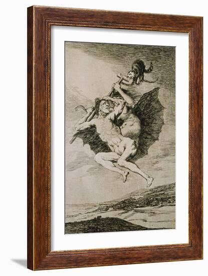Alla Va Eso, (This Way), Etching No. 66 from the Caprichos, Around 1798-Francisco de Goya-Framed Giclee Print