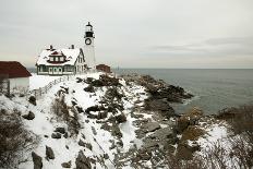 Snow Covered Lighthouse during Holiday Season in Maine.-Allan Wood Photography-Photographic Print