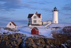 Maine's Nubble (Cape Neddick) Lighthouse Guides Mariners during the Winter Holiday Season.-Allan Wood Photography-Photographic Print