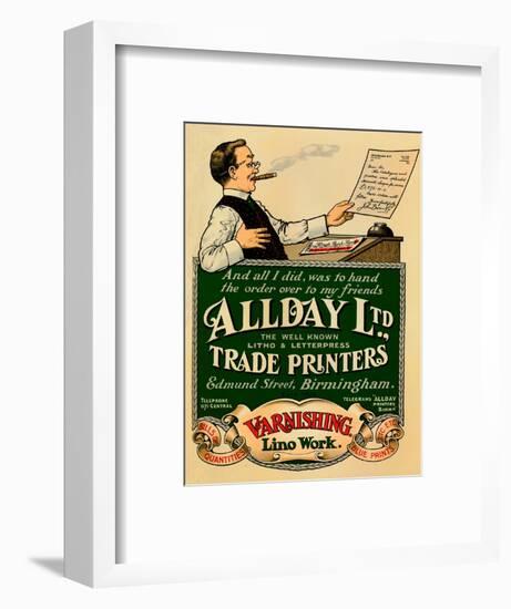 'Allday Ltd., Trade Printers advertisement', 1910-Unknown-Framed Giclee Print