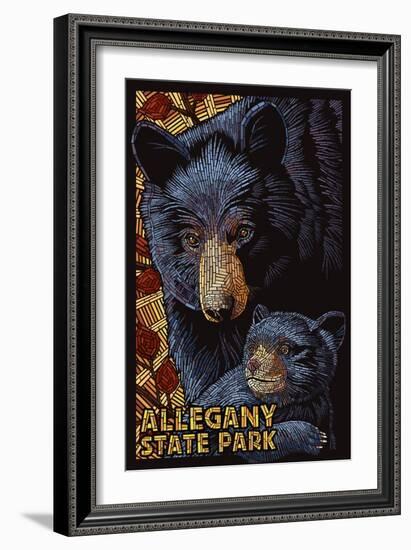 Allegany State Park, New York - Black Bear Mosaic-Lantern Press-Framed Art Print