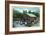 Allegany State Park, New York - View of Tourists Canoeing by the Boat House-Lantern Press-Framed Art Print