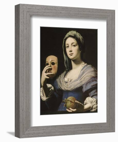 Allégorie de la Simulation : femme tenant un masque et une grenade-Lorenzo Lippi-Framed Giclee Print