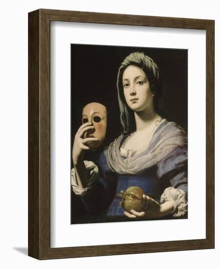 Allégorie de la Simulation : femme tenant un masque et une grenade-Lorenzo Lippi-Framed Giclee Print