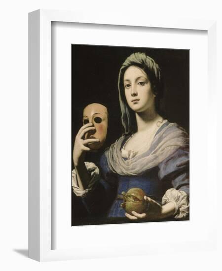 Allégorie de la Simulation : femme tenant un masque et une grenade-Lorenzo Lippi-Framed Giclee Print